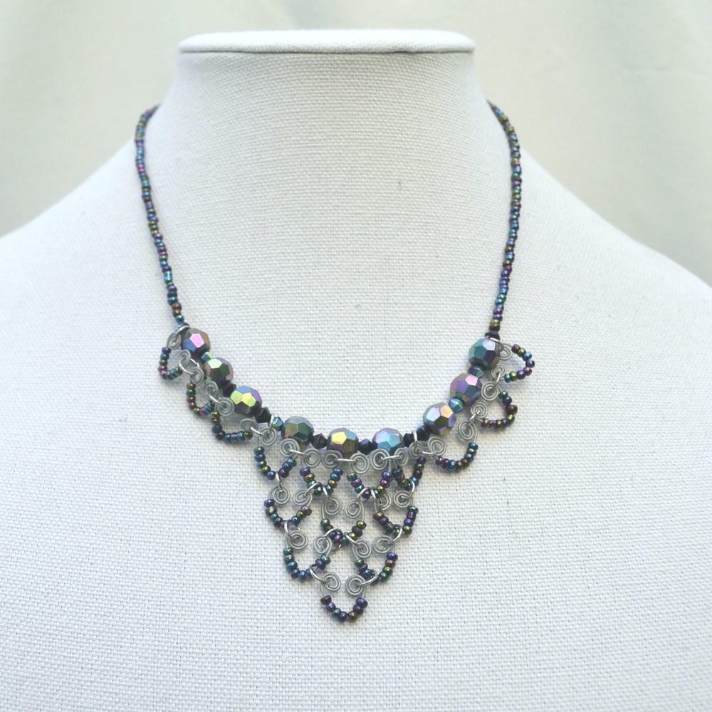 Beaded Choker Necklace, Chain Mail Necklace